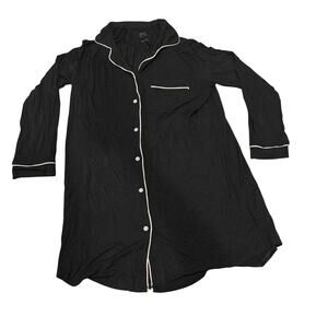 Stars Above Super-Soft Modal Basic Sleep Shirt Black Piping Detail Button Small